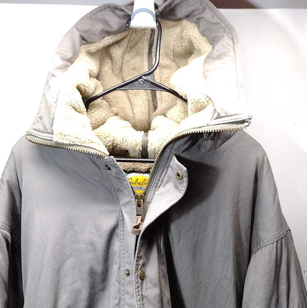 Cabela's Grey Thinsulate Winter Coat l Xl Tall l Sherpa 100% Cotton l Zipup Hood - Picture 12 of 13